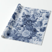 Indigo Blue & White Floral Toile No. 3 Cadeaupapier (Uitgerold)