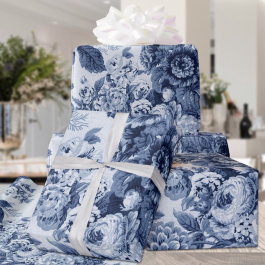 Indigo Blue & White Floral Toile No. 3 Cadeaupapier