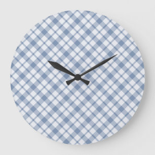 Indigo Blue, White Preppy Checkround Wall Clock Grote Klok