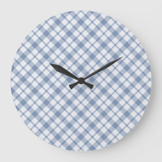 Indigo Blue, White Preppy Checkround Wall Clock Grote Klok