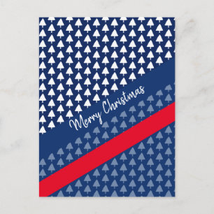 Indigo Blue White Red Winter Tree Watercolor Feestdagenkaart