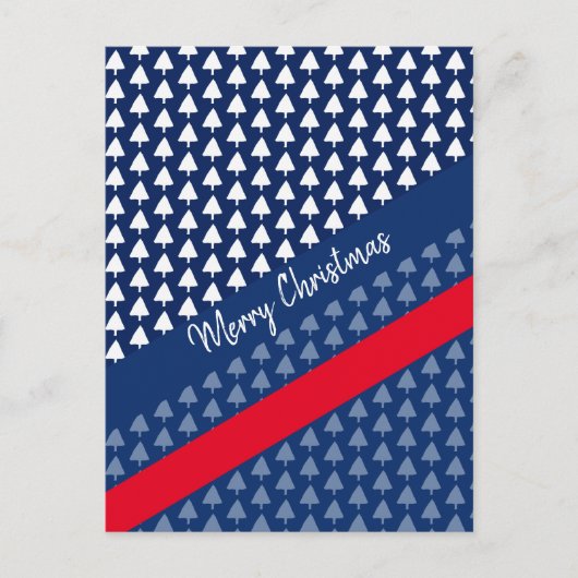 Indigo Blue White Red Winter Tree Watercolor Feestdagenkaart (Voorkant)