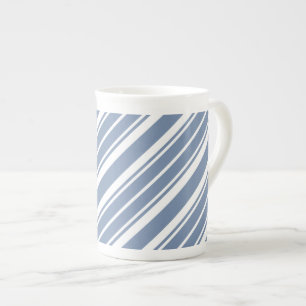 Indigo Blue, White Ticking Stripes Bone China Mok