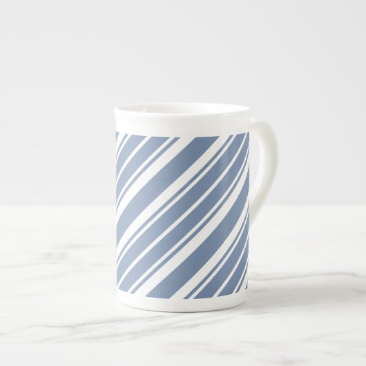 Indigo Blue, White Ticking Stripes Bone China Mok (Voorkant rechts)