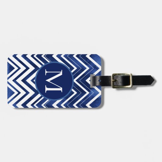 Indigo Blue White Waterverf Chevron Bagagelabel (Voorkant horizontaal)