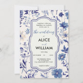 Indigo Blue Wildflower Huwelijksuitnodiging Kaart (Voorkant)
