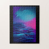 Indigo blue zee roze horizon abstracte grafische k legpuzzel (Verticaal)