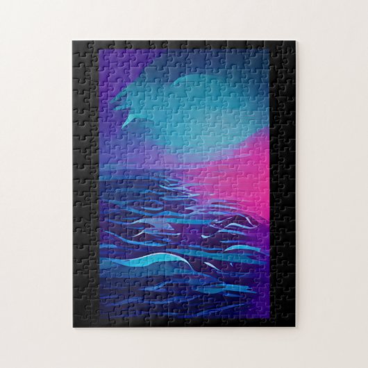 Indigo blue zee roze horizon abstracte grafische k legpuzzel (Verticaal)