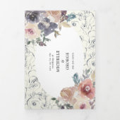Indigo Blush Bloemen Tri Vouw bruiloft uitnodiging (Cover)