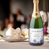 Indigo Blush Florals Bruiloft Customize Sparkling Wijnetiket