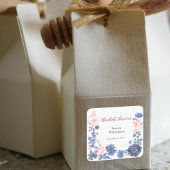 Indigo Blush Florals Bruiloft Customize Vierkante Sticker