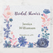 Indigo Blush Florals Bruiloftsfeest Aanpassen Sparkling Wijnetiket (Enkel label)