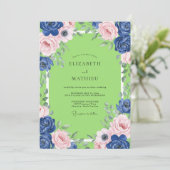 Indigo Blush Lime Ranunculus Eucalyptus Bruiloft Kaart (Staand voorkant)