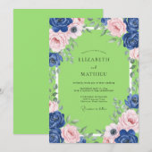 Indigo Blush Lime Ranunculus Eucalyptus Bruiloft Kaart (Voorkant / Achterkant)