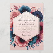 Indigo Blush Painterly Bloom Wedding Kaart (Voorkant)