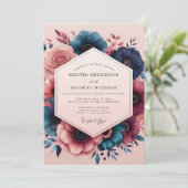 Indigo Blush Painterly Bloom Wedding Kaart (Staand voorkant)