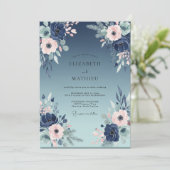 Indigo Blush Pioen Huwelijk Kaart (Staand voorkant)