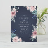Indigo Blush Ranunculus Eucalyptus Bruiloft Kaart (Staand voorkant)