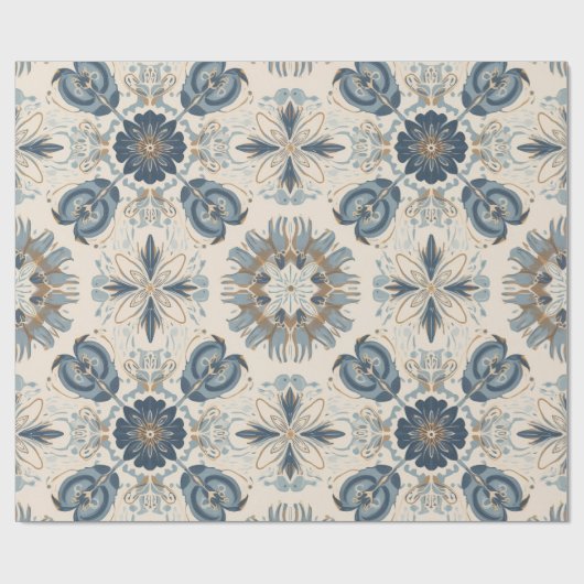 Indigo Boho Bloemrijke Mandala's Cadeaupapier (Vlak)