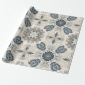 Indigo Boho Bloemrijke Mandala's Cadeaupapier (Uitgerold)