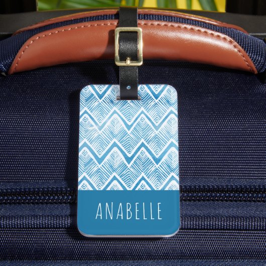 Indigo Boho Chevron monogram Bagagelabel (Voorkant Insitu 2)