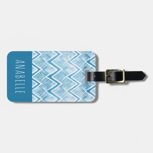 Indigo Boho Chevron monogram Bagagelabel (Voorkant horizontaal)