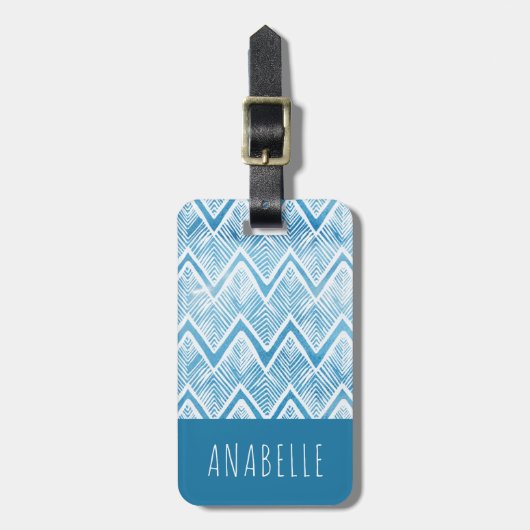 Indigo Boho Chevron monogram Bagagelabel (Voorkant verticaal)