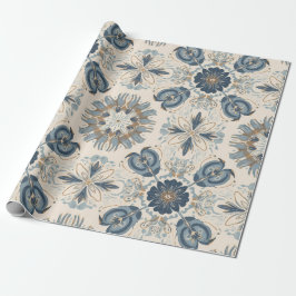 Indigo Boho Floral Mandalas Cadeaupapier