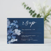 Indigo Botanical Blue Wedding RSVP Kaart (Staand voorkant)
