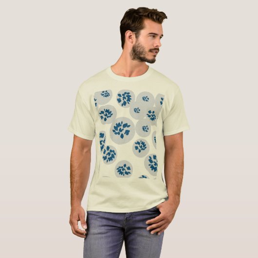 Indigo Botanical Bubbles Pattern T-shirt (Voorkant volledig)