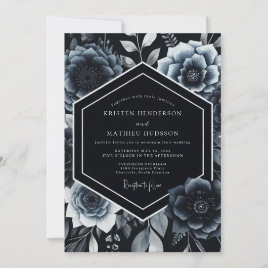 Indigo Botanical Romantic Wedding Kaart (Voorkant)