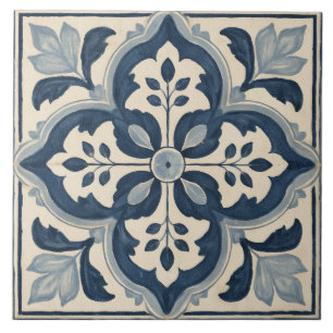 Indigo Botanisch Vierbladig Ornament Tegeltje