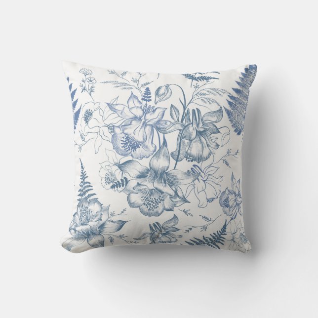 Indigo botanische schets kussen (Voorkant)
