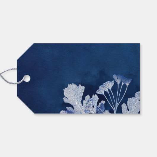 Indigo Botanische Waterverf bruiloft Cadeaulabel (Achterkant Horizontaal)