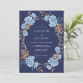 Indigo Bronzen Geschilderde Bruiloft Kaart (Staand voorkant)