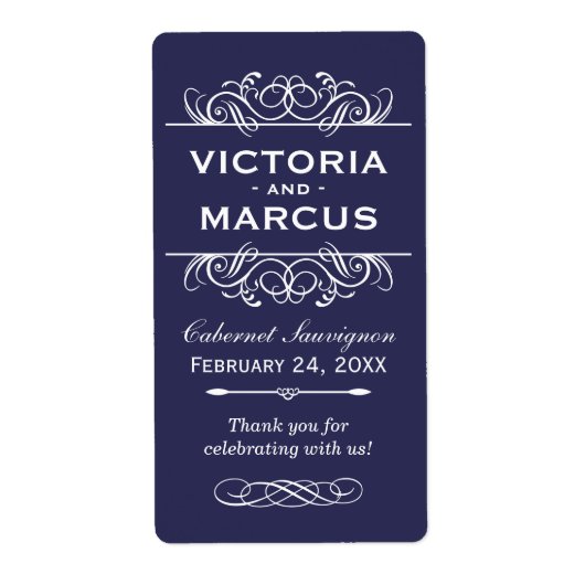 Indigo Bruiloft Wijnfles Monogram Favoriet Labels (Voorkant)