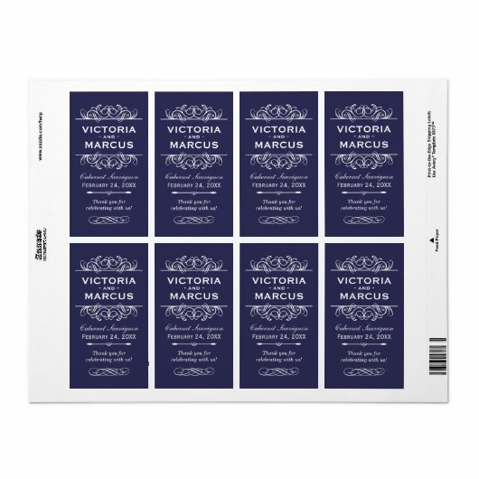 Indigo Bruiloft Wijnfles Monogram Favoriet Labels (Full Sheet)
