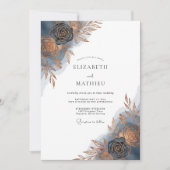 Indigo Brushstroke Bloom Wedding Kaart (Voorkant)