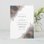 Indigo Brushstroke Bloom Wedding Kaart (Staand voorkant)
