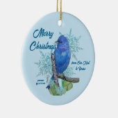 Indigo Bunting in de Snowflakes Keramisch Ornament (Rechts)
