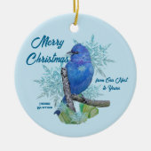 Indigo Bunting in de Snowflakes Keramisch Ornament (Voorkant)