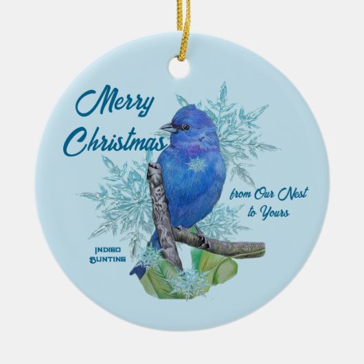 Indigo Bunting in de Snowflakes Keramisch Ornament (Voorkant)