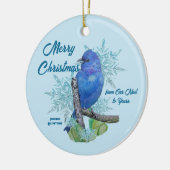 Indigo Bunting in de Snowflakes Keramisch Ornament (Links)