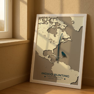 Indigo Bunting Migration Map – Minimalistische Vin Poster