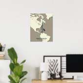 Indigo Bunting Migration Map – Minimalistische Vin Poster (Thuiskantoor)