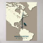 Indigo Bunting Migration Map – Minimalistische Vin Poster (Voorkant)