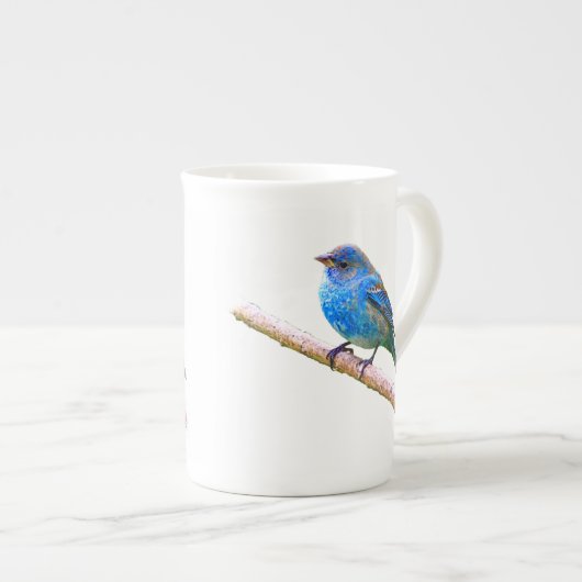 Indigo Bunting op het Ontwerp van de Tak Porselein Kop (Voorkant rechts)