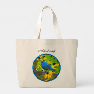 Indigo Bunting op schutting Schilderen Originele V Grote Tote Bag