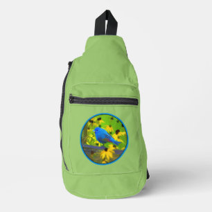 Indigo Bunting op schutting Schilderen Originele V Sling Bag