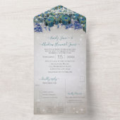 Indigo Bunting Peacock Fairy Lights Wedding All In One Uitnodiging (Binnen)